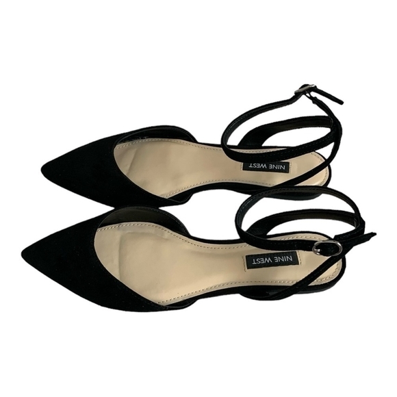Nine West Briy Black Suede Flats Women’s Ankle Strap Pointed Toe Size 6 NIB - Picture 2 of 12